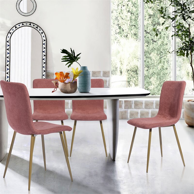 FurnitureR Scargill Fabric and Metal Dining Chairs in Coral Pink