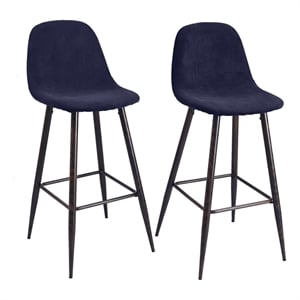 FurnitureR 30&quot Blue Upholstered Bar Stools with Back Bar Chair Set of 2