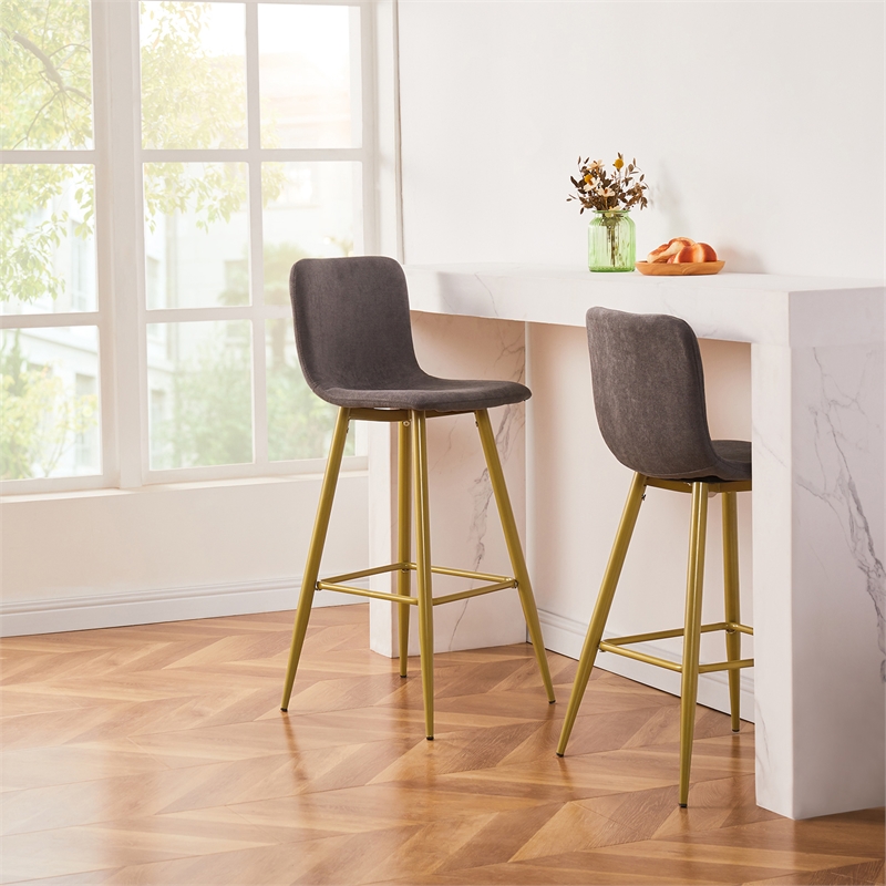 FurnitureR 26 IN Upholstered Metal Frame Bar Stool (Set of 2)