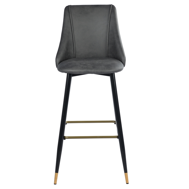 FurnitureR 30'' Modern Barstool Faux Leather Black Legs Set of 2