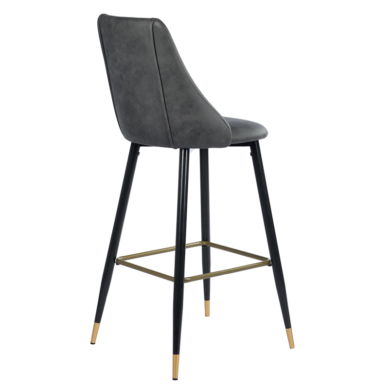 FurnitureR 30'' Modern Barstool Faux Leather Black Legs Set of 2