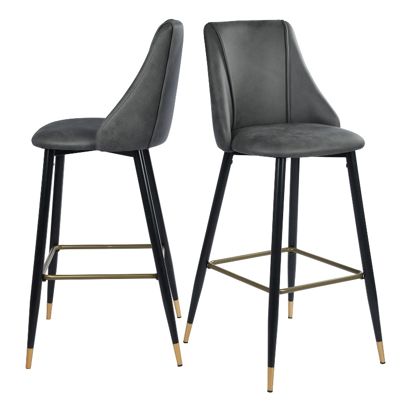 FurnitureR 30'' Modern Barstool Faux Leather Black Legs Set of 2