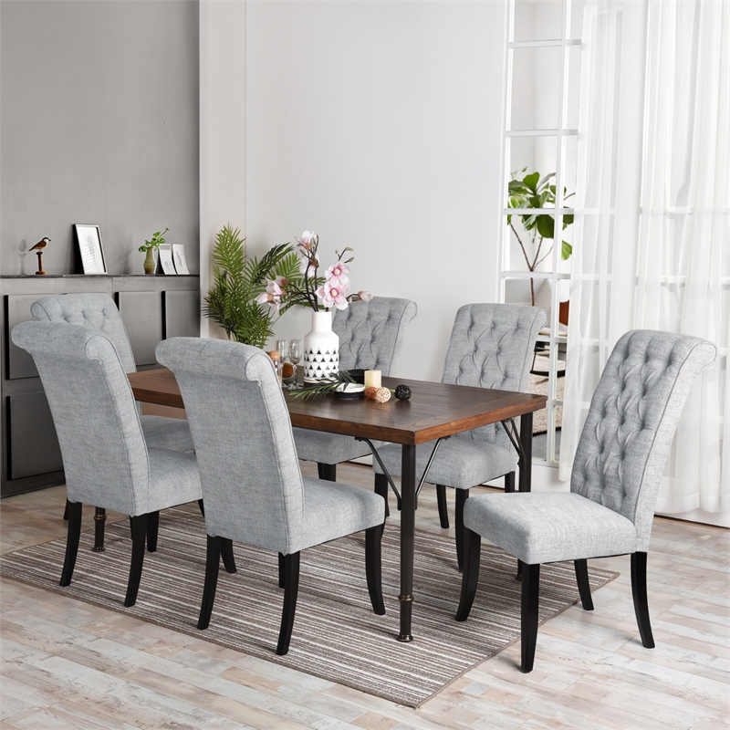 Homycasa Gray Fabric Upholstered Solid Wood Parsons Dining Chair