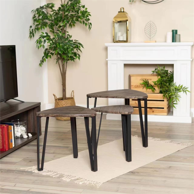 Brown Wood Industrial Accent Table (Set of 3)