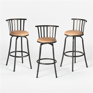 Homycasa Set of 3 Velvet Swivel 29in  Brown Barstools with Back.