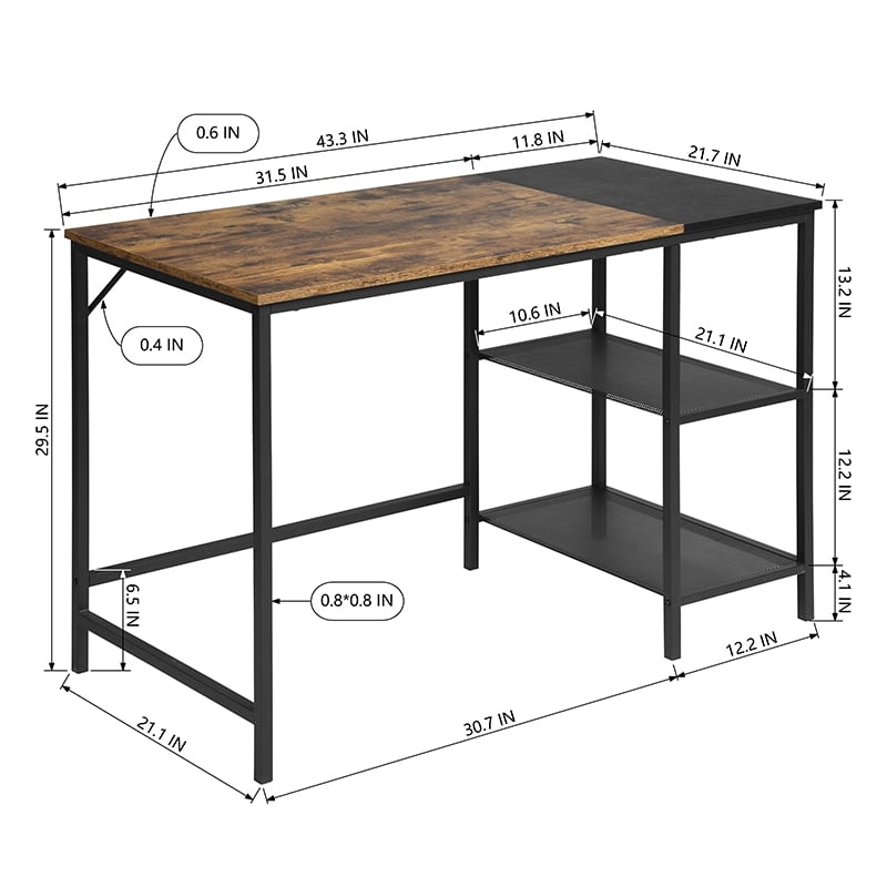 Homycasa Rustic Brown and Black Industrial Corner Desk with Storage Shelves