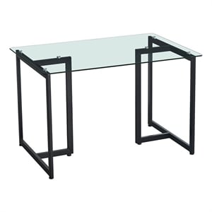 Homycasa Modern Glass Dining Table with Black Metal Legs