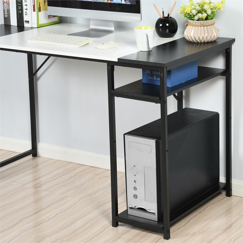 Homycasa Black and White Modern Industrial Computer Desk with Storage Shelves