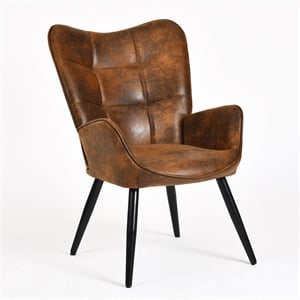 Homycasa Modern Suede Fabric Accent Chair in Brown/Black Metal Legs