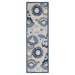Nourison Aloha 27x96&quot Runner Contemporary Fabric Area Rug in Blue/Ivory