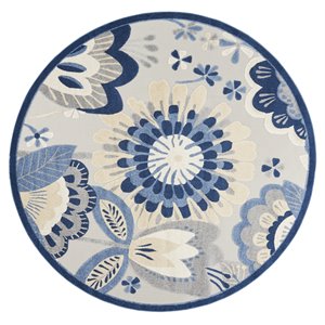 Nourison Aloha 7'10&quot x Round Fabric Oversized Floral Area Rug in Blue