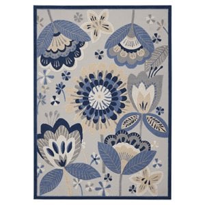 Nourison Aloha 94x126&quot Rectangle Fabric Oversized Floral Area Rug in Blue