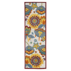 Nourison Aloha 27x96&quot Runner Contemporary Fabric Area Rug in Bright Blue/Ivory