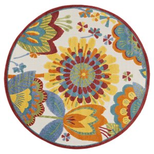 Nourison Aloha 48x48&quot Round Contemporary Fabric Area Rug in Multi-Color