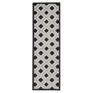 Nourison Aloha 24x72&quot Runner Fabric Diamond Motif Area Rug in Black