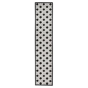 Nourison Aloha 27x120&quot Runner Fabric Diamond Motif Area Rug in Black/White