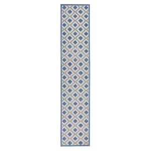 Nourison Aloha 27x120&quot Runner Fabric Diamond Motif Area Rug in Gray/Blue