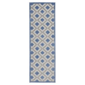 Nourison Aloha 27x96&quot Runner Fabric Diamond Motif Area Rug in Ivory/Blue
