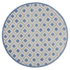Nourison Aloha 48x48&quot Round Contemporary Fabric Diamond Motif Area Rug in Blue