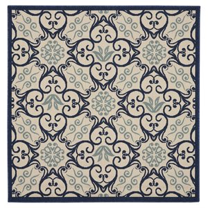 Nourison Caribbean 63x63&quot Square Transitional Fabric Area Rug in Navy/Ivory
