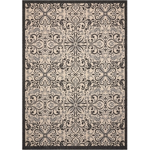 Nourison Caribbean 27x90&quot Runner Fabric Area Rug in Charcoal/Ivory