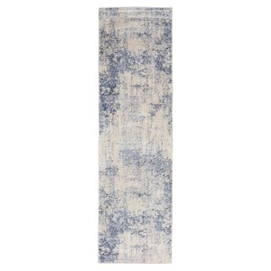 Nourison Sleek Textures 26x90&quot Runner Fabric Area Rug in Blue/Ivory