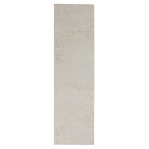 Nourison Sleek Textures 26x90&quot Runner Fabric Area Rug in Gray/Ivory