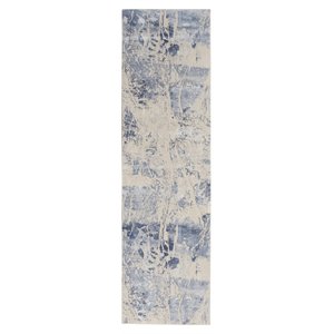 Nourison Sleek Textures 26x90&quot Runner Fabric Area Rug in Blue/Beige