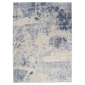 Nourison Sleek Textures 94x126&quot Rectangle Fabric Area Rug in Blue/Beige