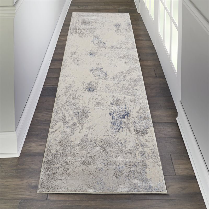 nourison sleek textures 26x90&quot runner contemporary fabric area rug in gray