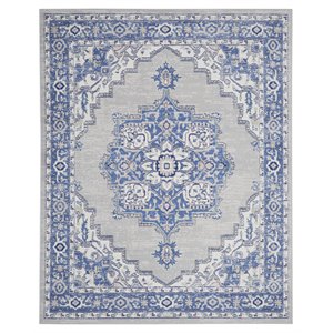 Nourison Whimsicle 96x120&quot Rectangle Traditional Fabric Area Rug in Blue