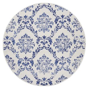 Nourison Whimsicle 60x60&quot Round Fabric Damask Area Rug in Navy/Ivory