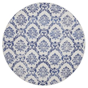 Nourison Whimsicle 96x96&quot Round Fabric Damask Area Rug in Navy/Ivory