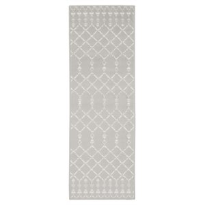 Nourison Whimsicle 24x96&quot Runner Fabric Tribal Area Rug in Ivory/Gray