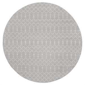 Nourison Whimsicle 96x96&quot Round Fabric Classic Tribal Area Rug in Gray