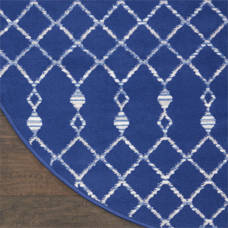 nourison whimsicle 96x96&quot round fabric classic tribal area rug in navy