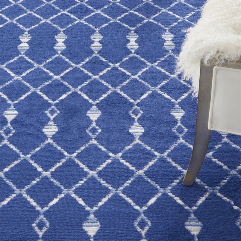 nourison whimsicle 96x96&quot round fabric classic tribal area rug in navy