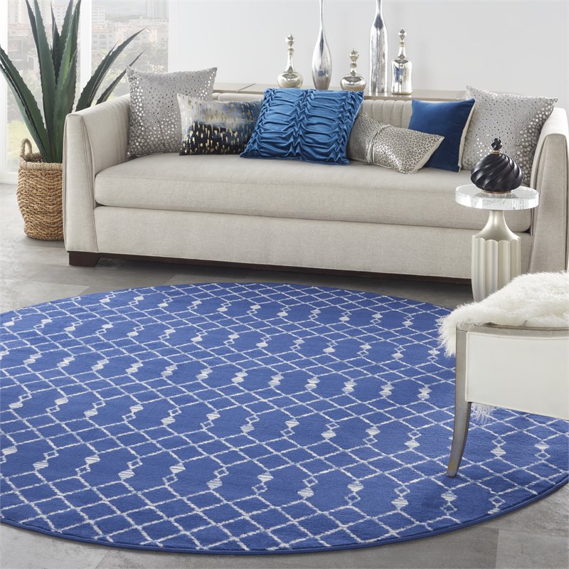 nourison whimsicle 96x96&quot round fabric classic tribal area rug in navy