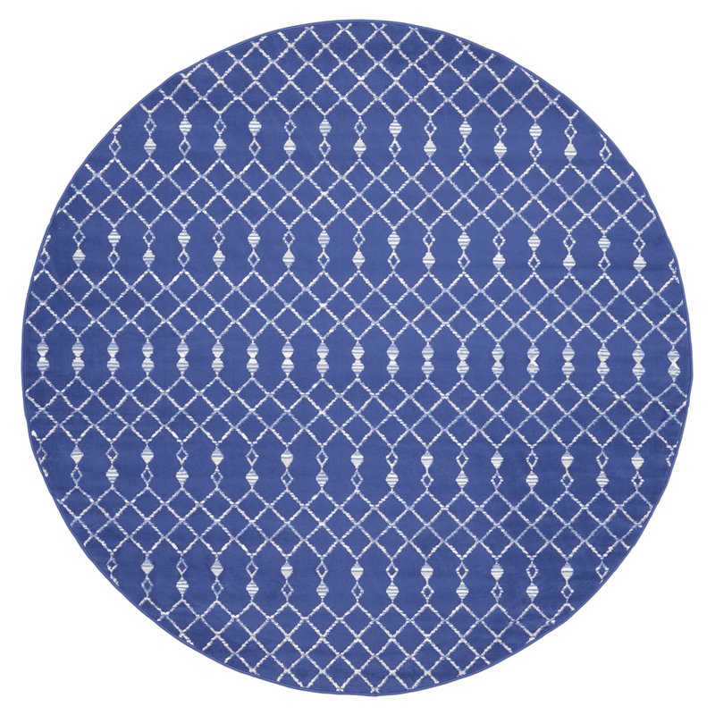 Nourison Whimsicle 96x96&quot Round Fabric Classic Tribal Area Rug in Navy