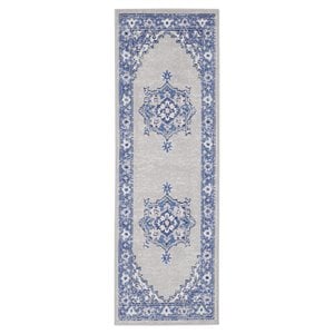 Nourison Whimsicle 24x72&quot Runner Fabric Scrolling Floral Area Rug in Blue