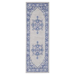 Nourison Whimsicle 24x96&quot Runner Fabric Scrolling Floral Area Rug in Blue/Gray