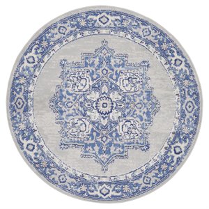 Nourison Whimsicle 60x60&quot Round Fabric Scrolling Floral Area Rug in Blue