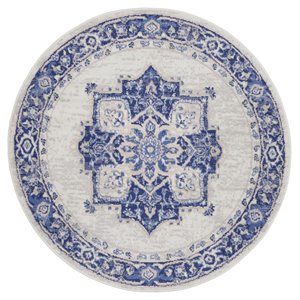 Nourison Whimsicle 60x60&quot Round Fabric Scrolling Floral Area Rug in Ivory