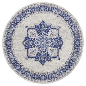 Nourison Whimsicle 96x96&quot Round Fabric Scrolling Floral Area Rug in Ivory