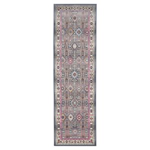 Nourison Vintage 24x72&quot Runner Fabric Area Rug in Gray/Red