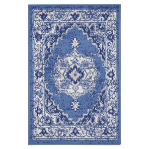 Nourison Whimsicle 24x36&quot Rectangle Fabric Scrolling Florals Area Rug in Navy