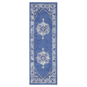 Nourison Whimsicle 24x96&quot Runner Fabric Scrolling Floral Area Rug - Navy