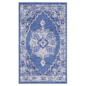 Nourison Whimsicle 36x60&quot Rectangle Fabric Scrolling Florals Area Rug in Navy