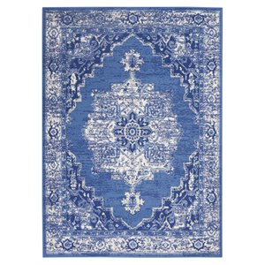 Nourison Whimsicle 48x72&quot Rectangle Fabric Scrolling Florals Area Rug in Navy