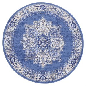Nourison Whimsicle 60x60&quot Round Fabric Scrolling Florals Area Rug in Navy